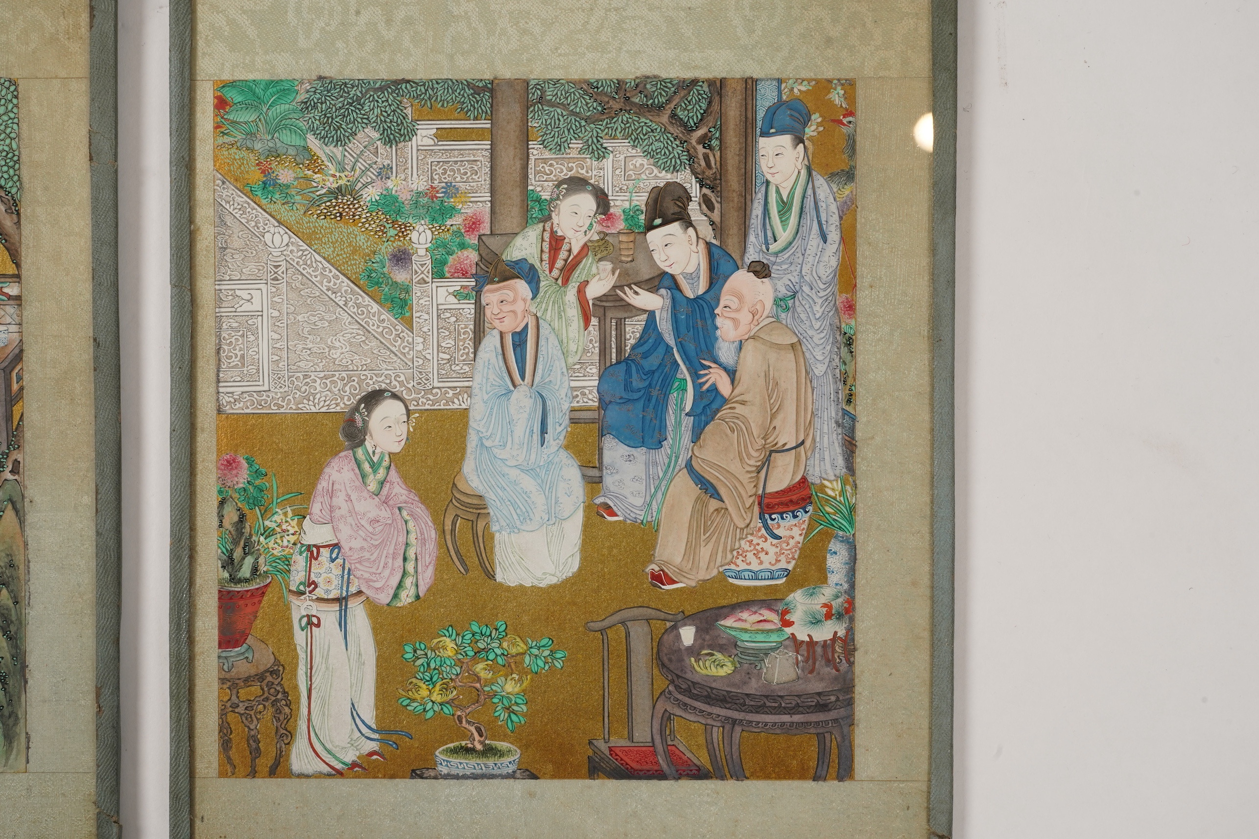 Chinese School , (19th century), Scenes from Qing court, Six gouache paintings from an album, Image 18cm x 16.5cm